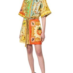 Alemais Short Printed Belted Dress in Yellow, Orange & Green